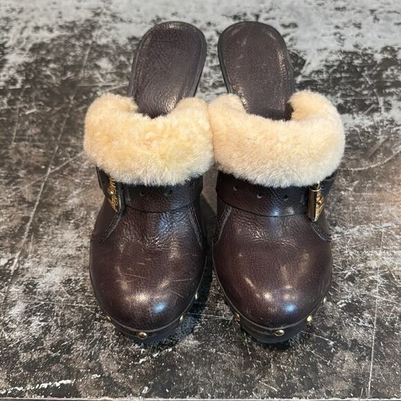 Michael Kors Black Leather and Shearling Heeled Clogs Size 7.5 - Picture 5 of 8